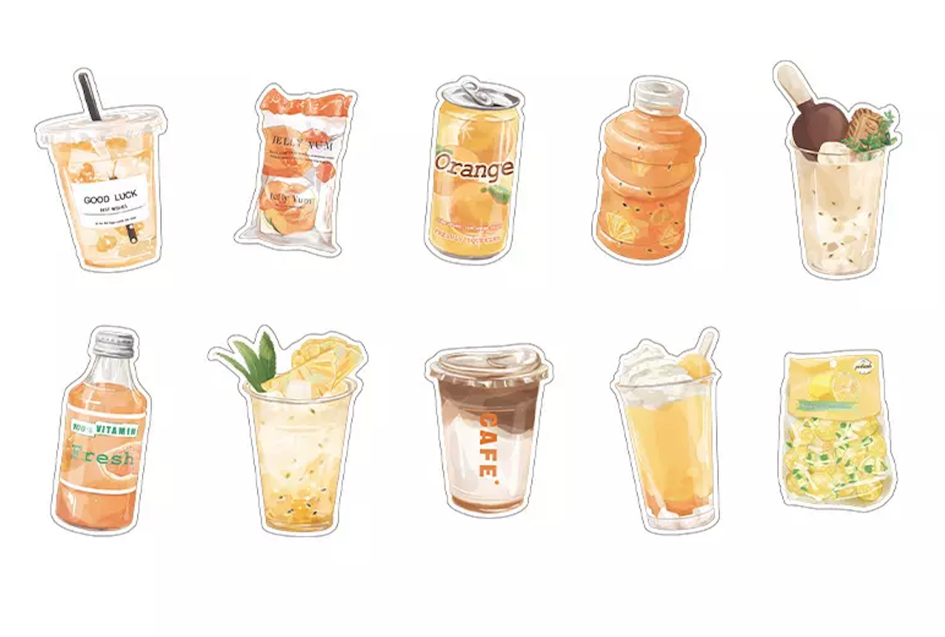 Cute Cartoon Summer Drinks - 10pcs/ Pack Stickers